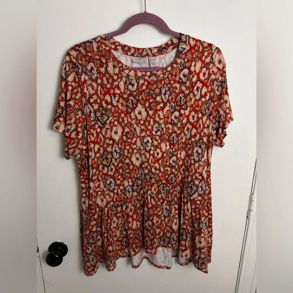 LOGO by Lori Goldstein Animal Print super soft ruffle top size L #1477 - Picture 1 of 10